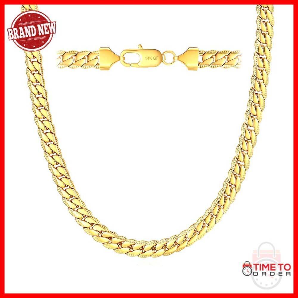7mm Cuban Link Chain Necklace for Men, 316L Stainless Steel, 14K Gold Filled